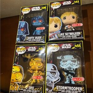 Funko Pops Star Wars: Darth Vader, Luke Skywalker, C 3PO, Stormtrooper